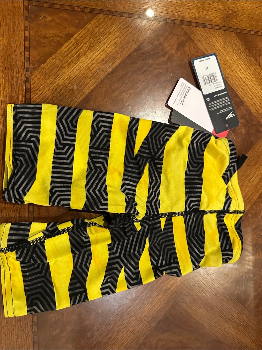Speedo Yellow & Black Geometric Stripe Kids Leggings